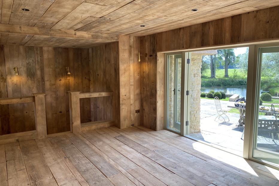 wood room with glass window