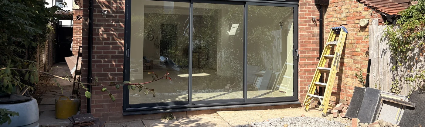 House extension with sliding glass doors